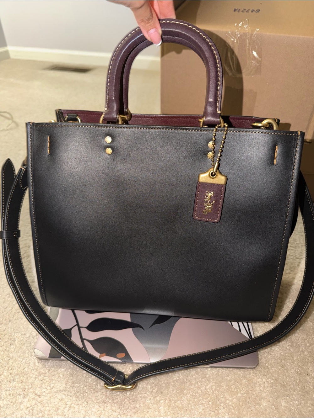 Coach Rogue 30 Genuine Glovetanned leather with Burgundy Accents &Gold Hardware